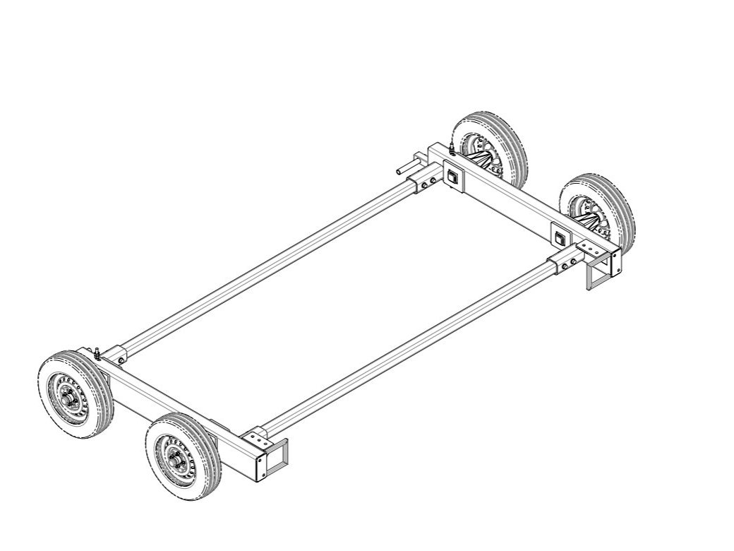 Wheeled chassis frame modelled in 3D CAD
