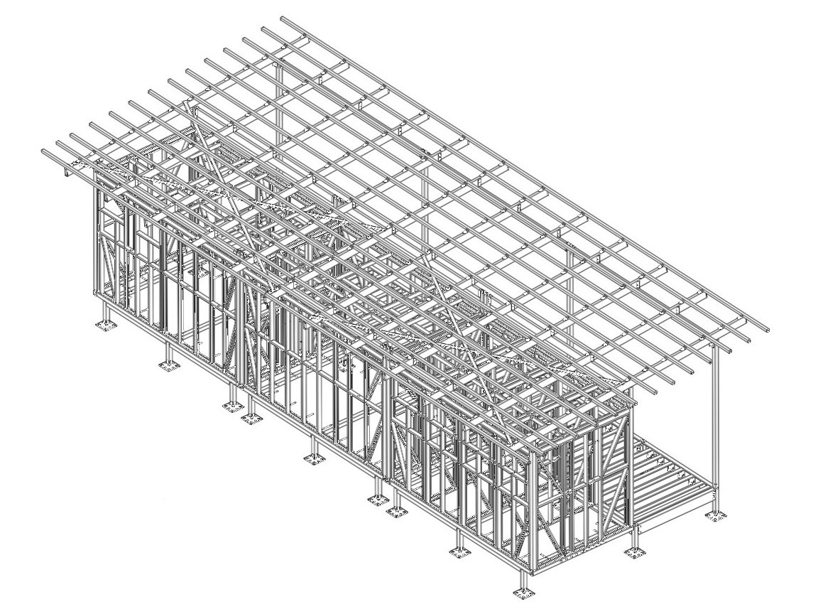 Structural steel frame for an industrial building, modelled member by member
