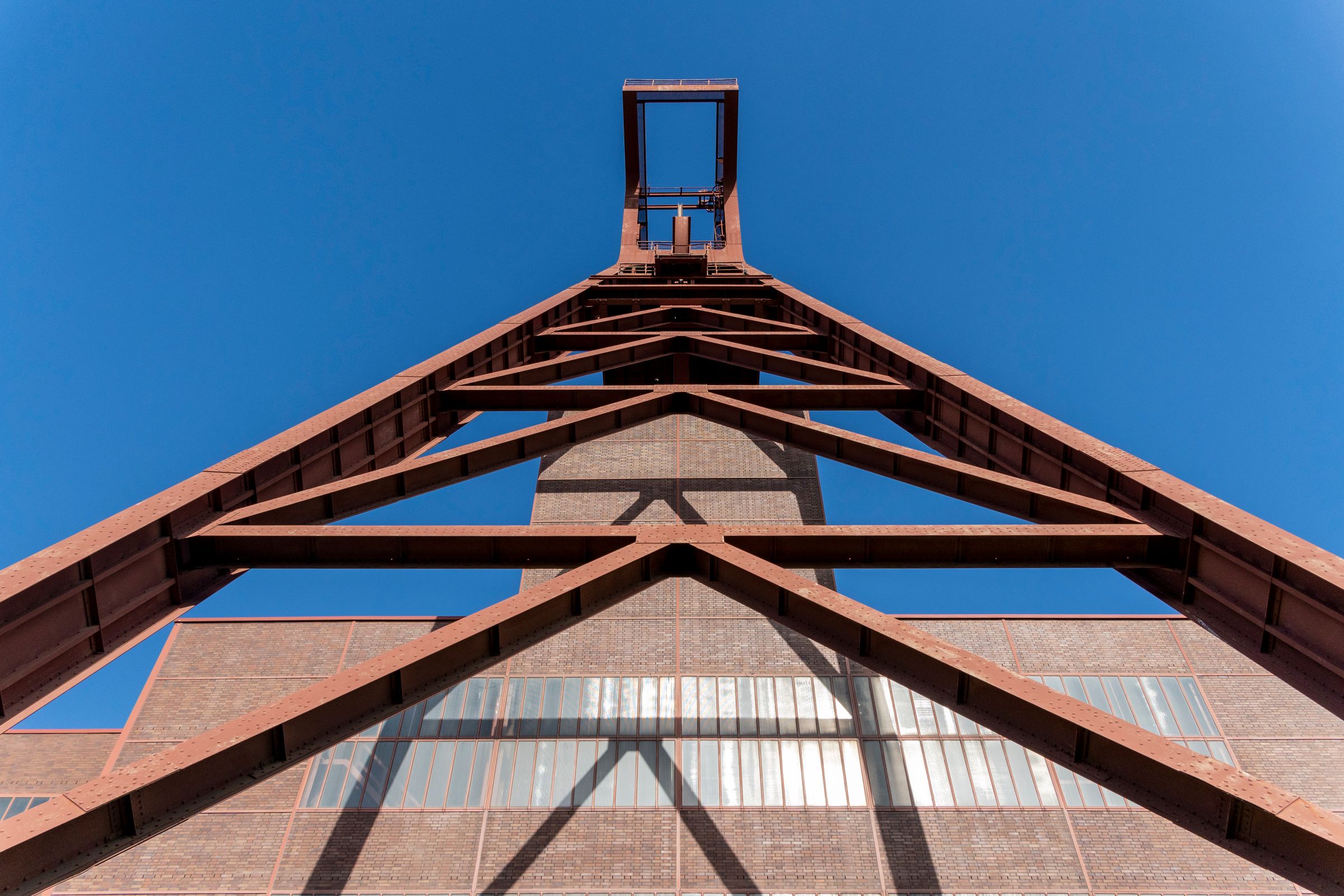 Structural steel framework against the sky